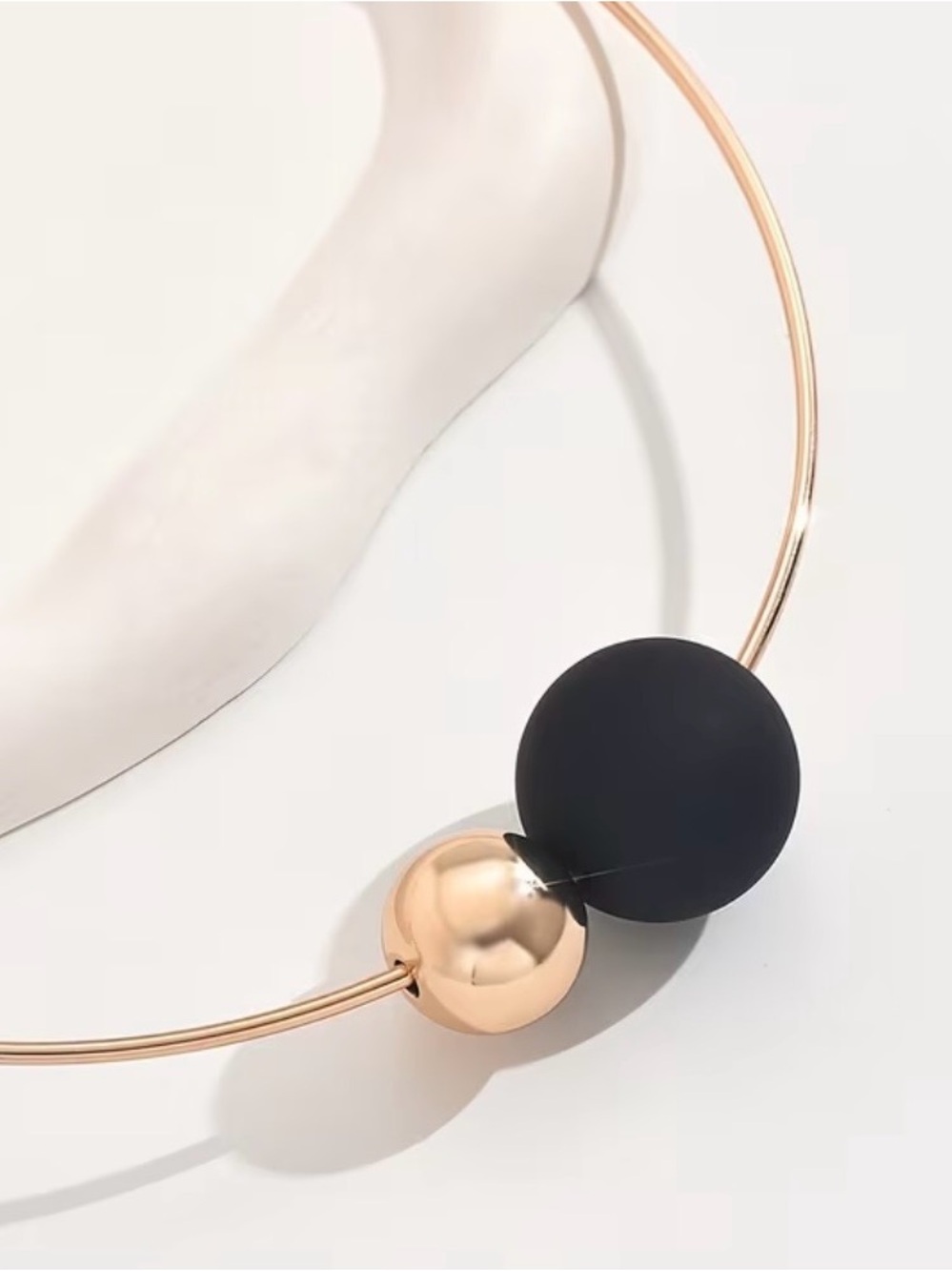 NEW Minimalistic Gold Choker Necklace with Black & Gold Accent Bead - Picture 2 of 3